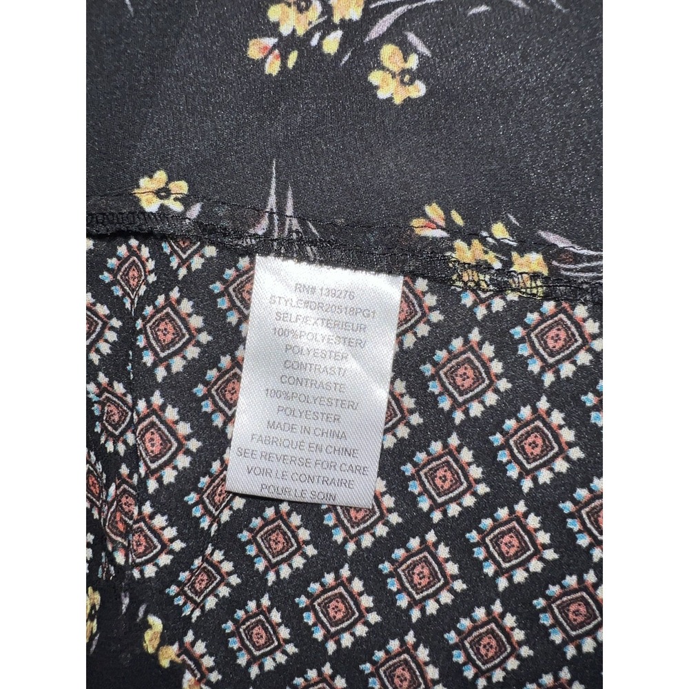 DR2 Womens Small Mixed Print Button Up Blouse Black Yellow Floral Geometric Top - Picture 9 of 10
